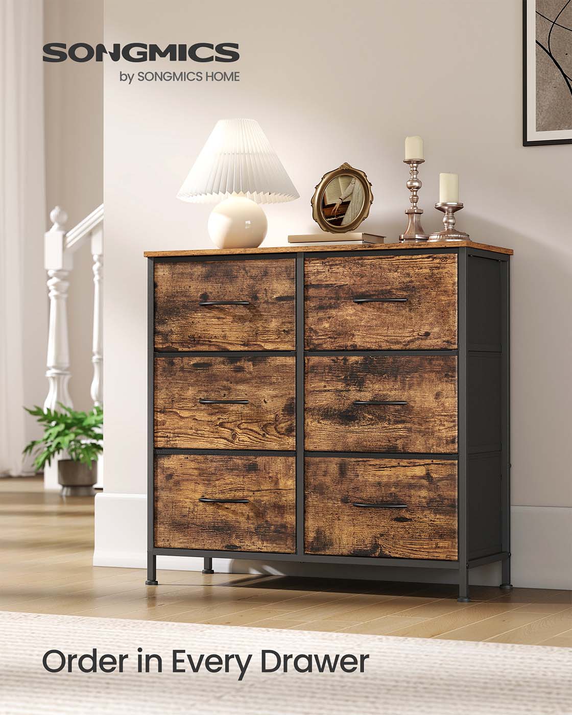 6 Drawer Chest - Steel - Ink Black & Ebony Black - Versatile Fabric Storage Unit
