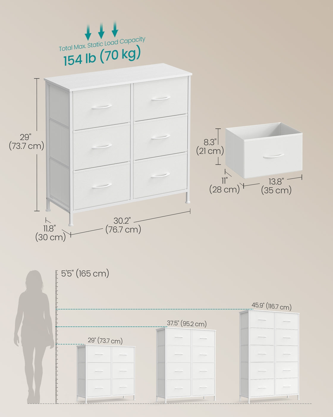 Chest of Drawers - Steel - Ink Black - Versatile 6 Fabric Drawer Storage Unit