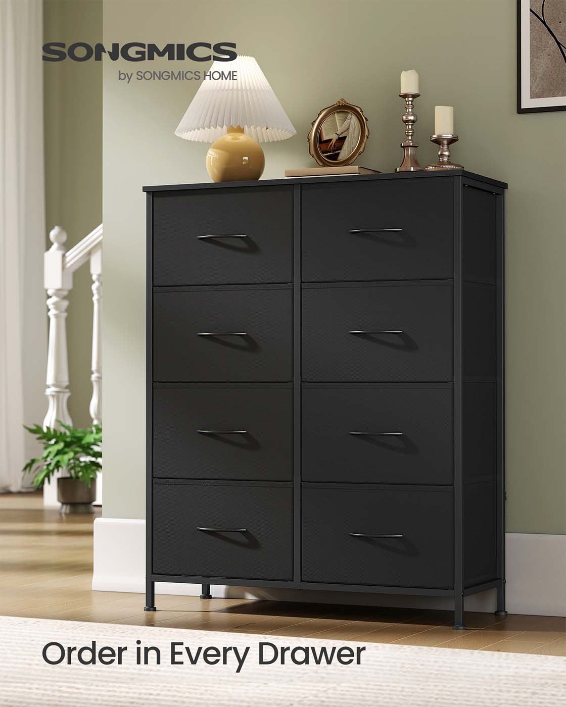 Fabric Storage Unit - 8 Drawer Design - Steel - Ink Black