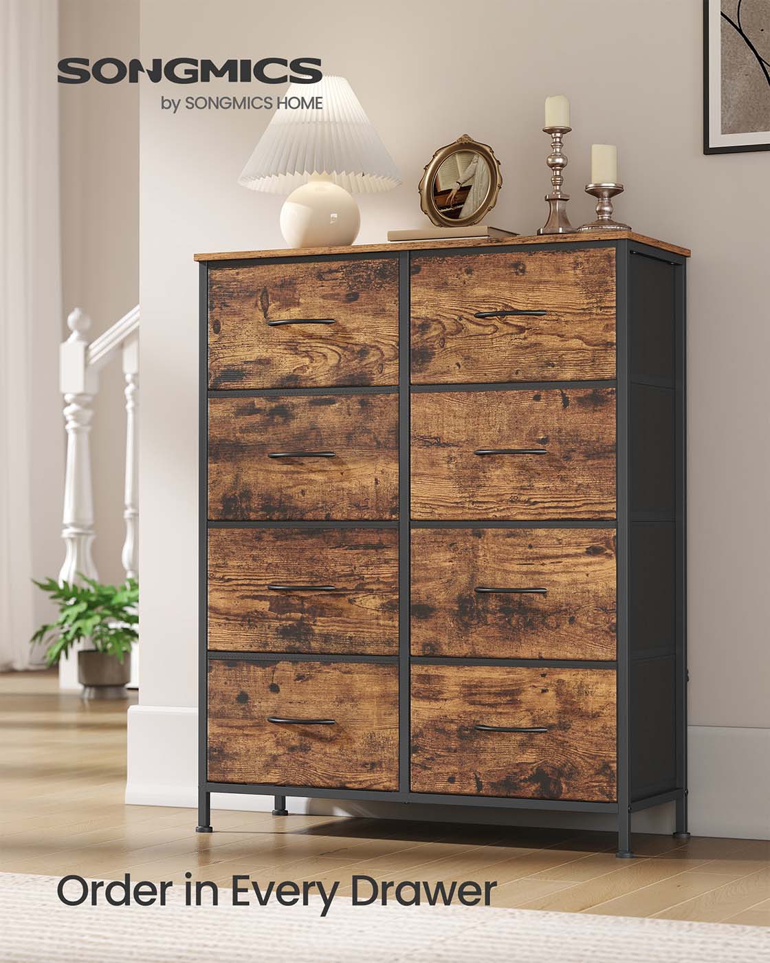 Fabric Storage Unit - 8 Drawer Design - Steel - Ink Black