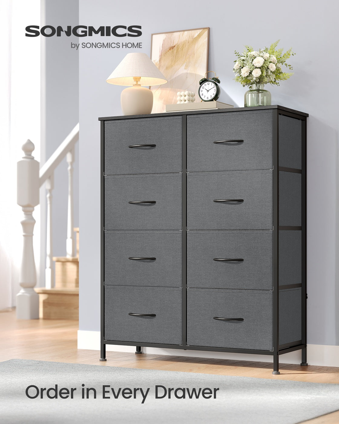 BELLAH Collection Chest of Drawers Storage Unit 8 Drawers - MDF and Wood - Slate Grey