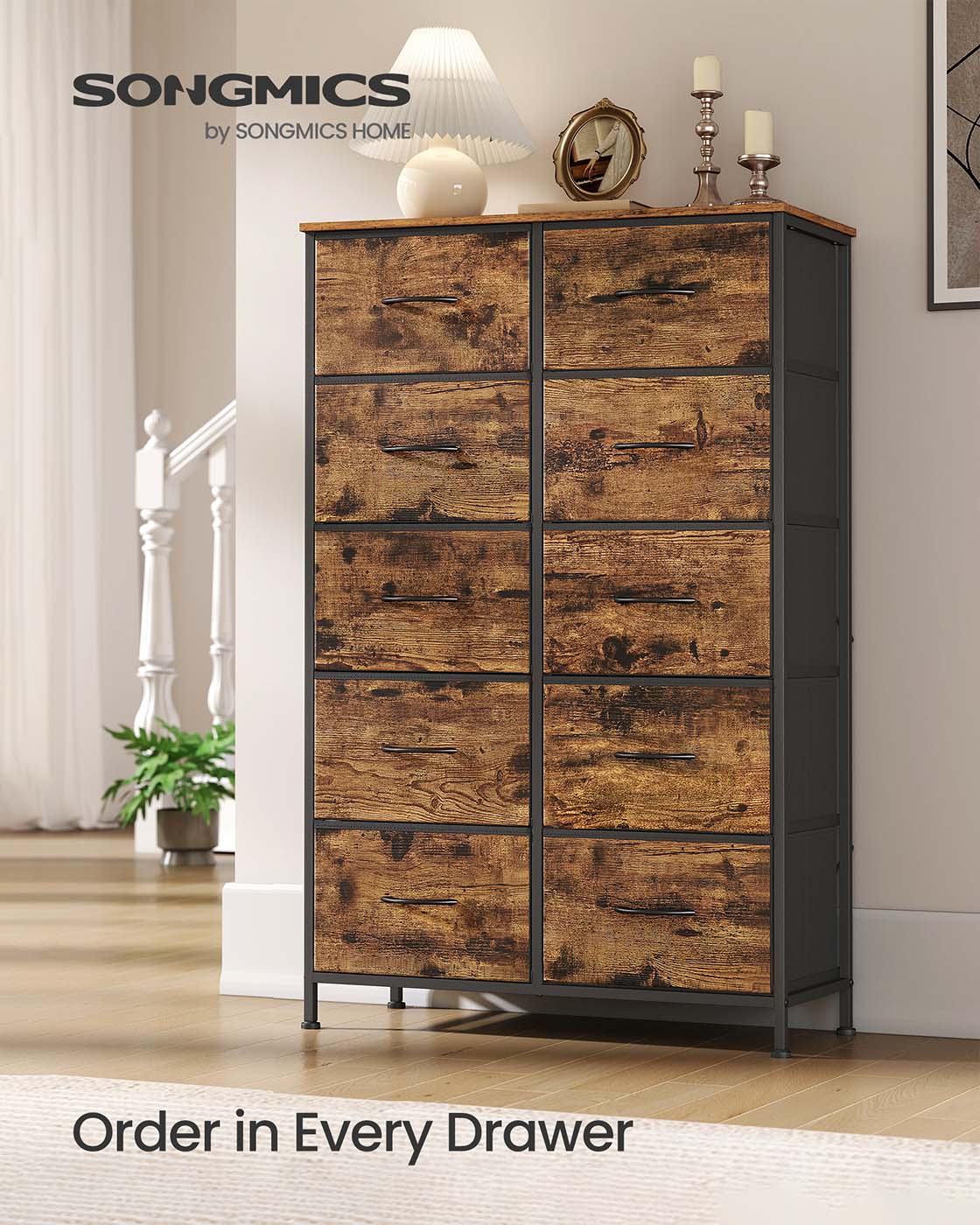 Fabric Storage Unit - 6 Drawer Design - Steel - Ink Black