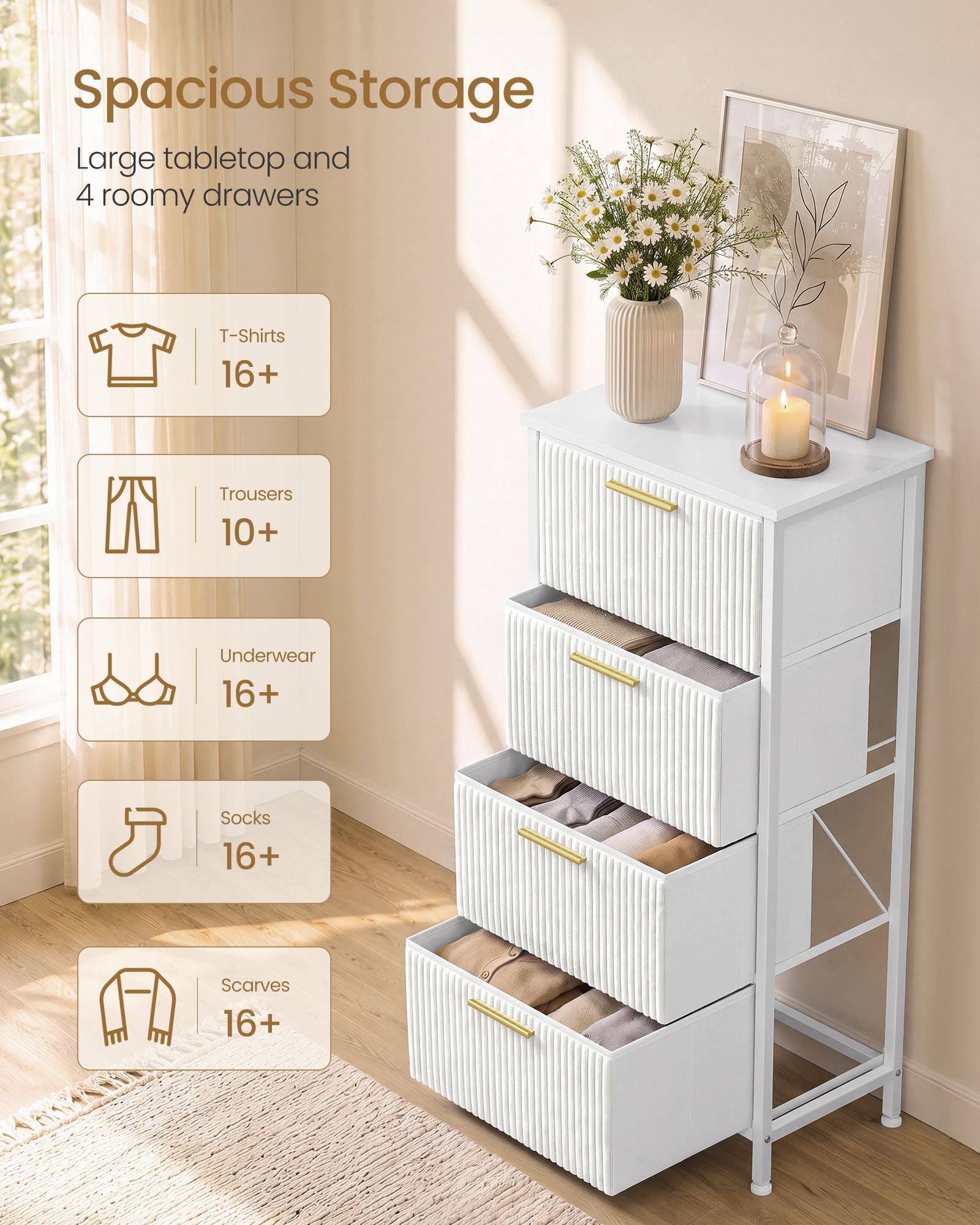 Chest of Drawers - Steel with Anti-Tip Kit - Snow White - 39.6 x 30 x 96.2 cm