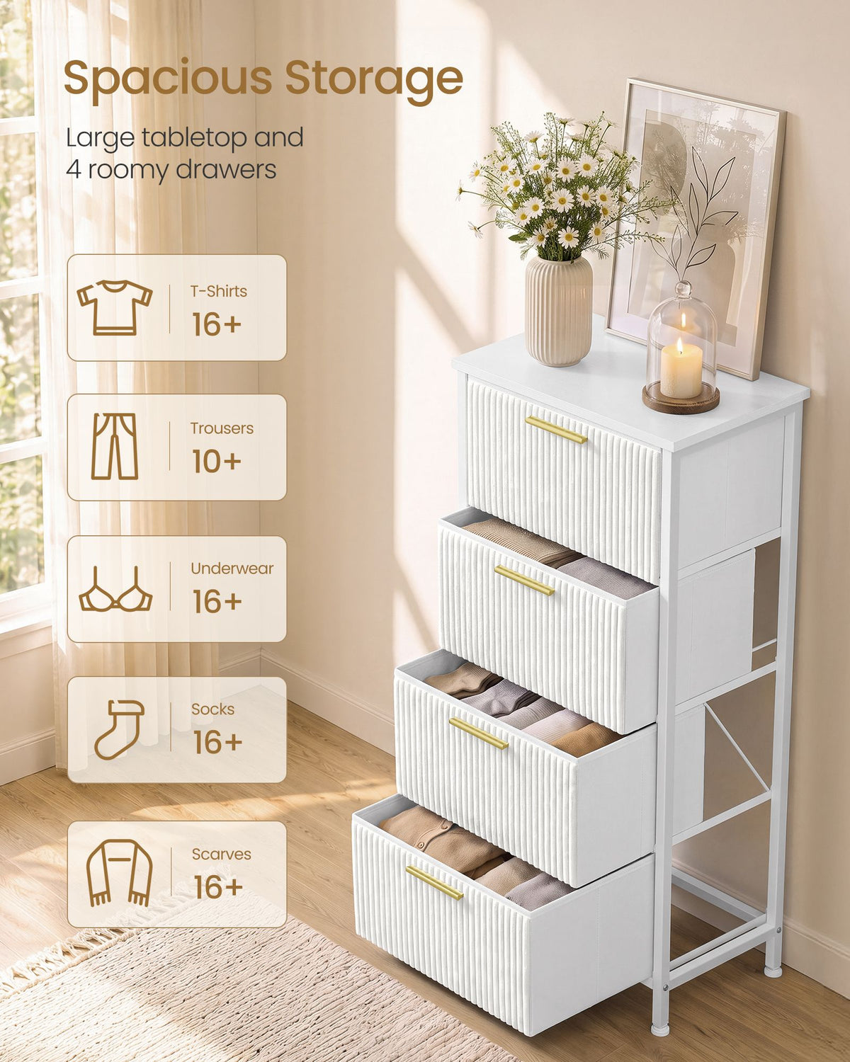 Chest of Drawers - Steel with Anti-Tip Kit - Snow White - 39.6 x 30 x 96.2 cm