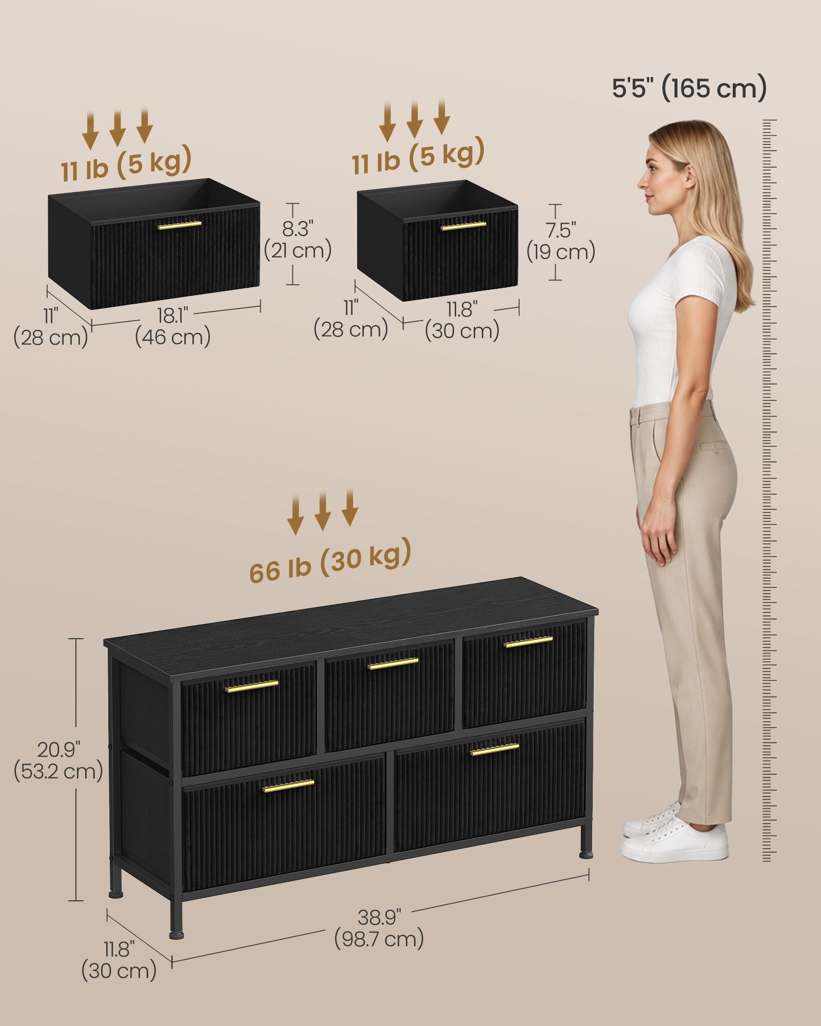 Chest of Drawers - Steel with Anti-Tip Kit - Ink Black - 98.7 x 30 x 53.2 cm