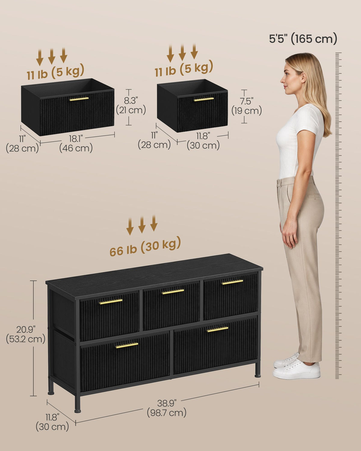 Chest of Drawers - Steel with Anti-Tip Kit - Ink Black - 98.7 x 30 x 53.2 cm