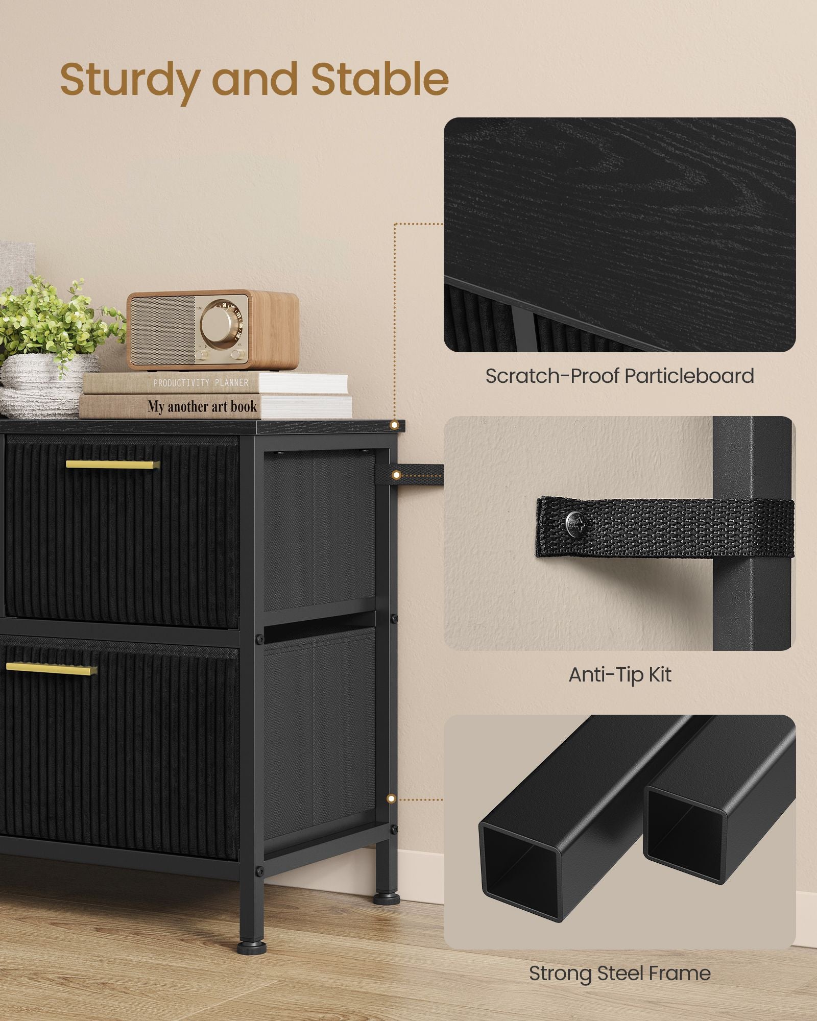 Chest of Drawers - Steel with Anti-Tip Kit - Ink Black - 98.7 x 30 x 53.2 cm