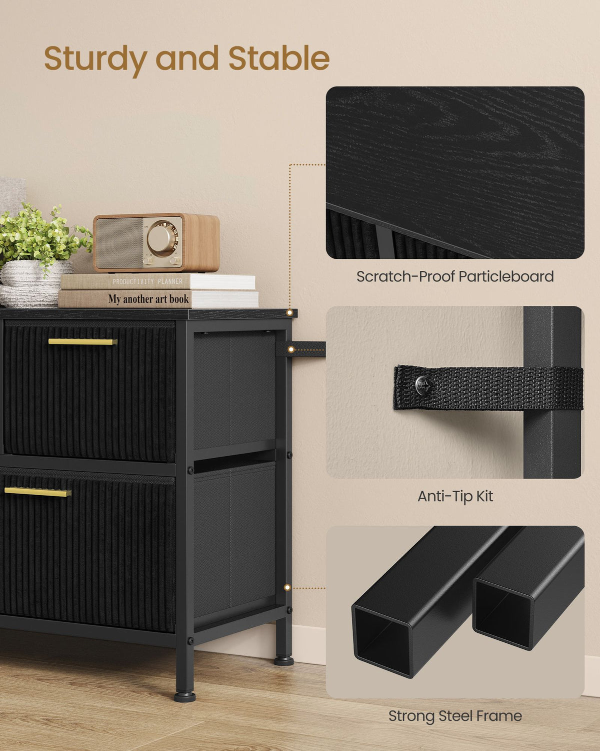 Chest of Drawers - Steel with Anti-Tip Kit - Ink Black - 98.7 x 30 x 53.2 cm