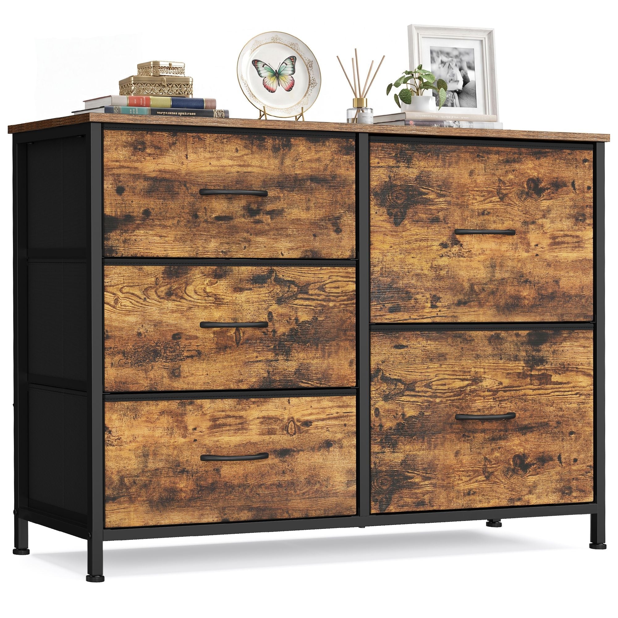 Storage Cabinet - With Doors and Adjustable Shelves - Rustic Brown - 98.7 x 30 x 74.7 cm