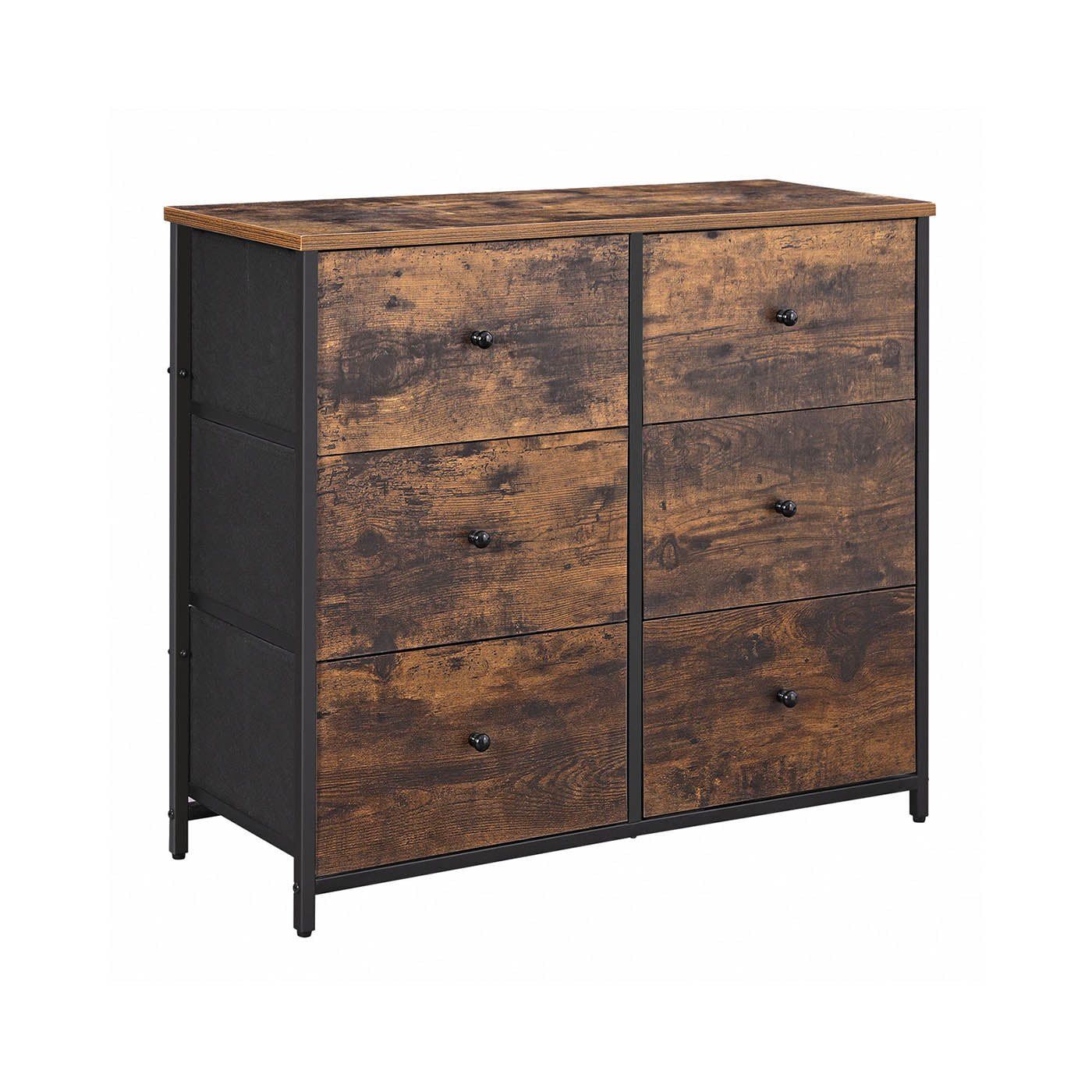 Chest of Drawers - Fabric - Rustic Brown and Black - 6 Drawers Storage Organizer Unit