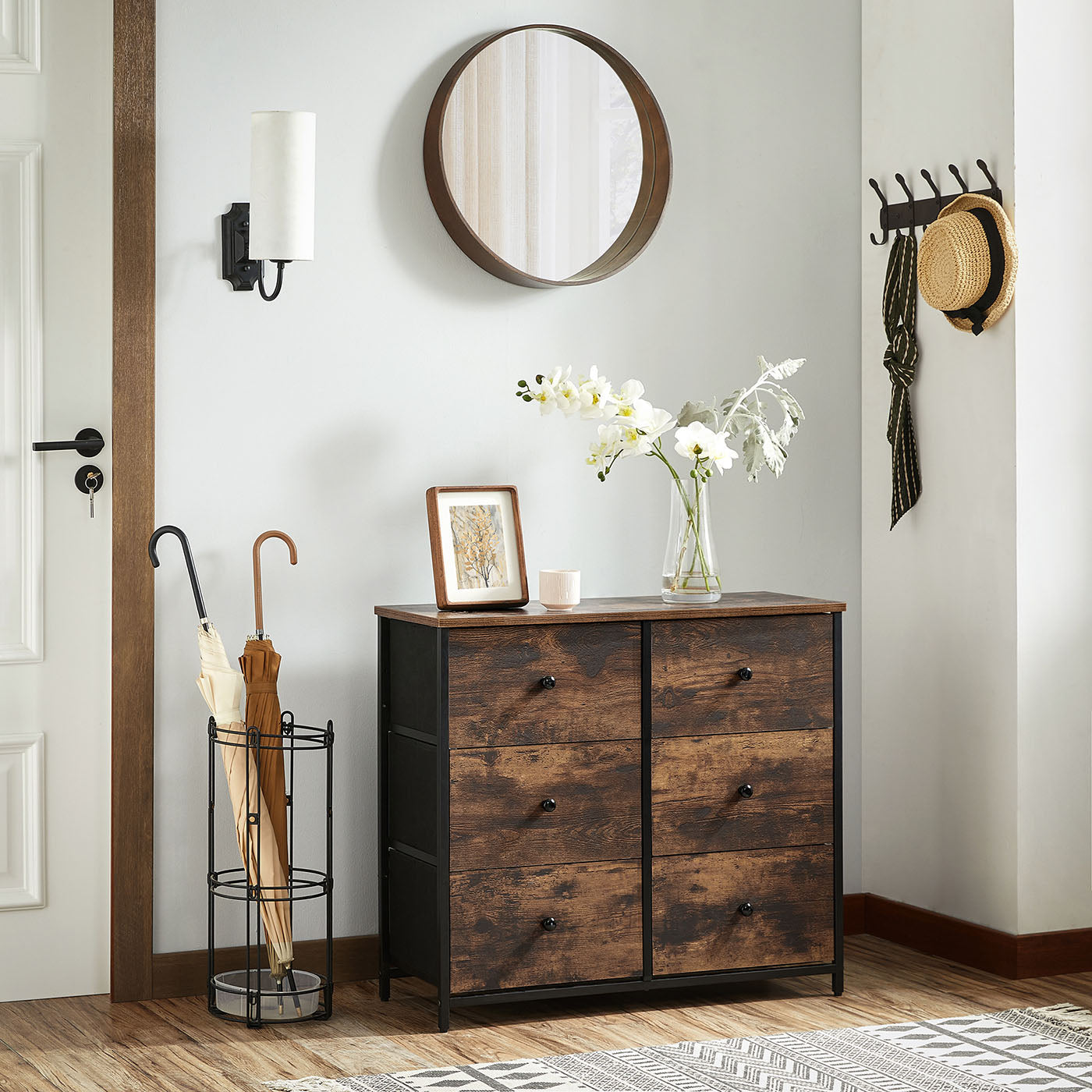 Chest of Drawers - Fabric - Rustic Brown and Black - 6 Drawers Storage Organizer Unit