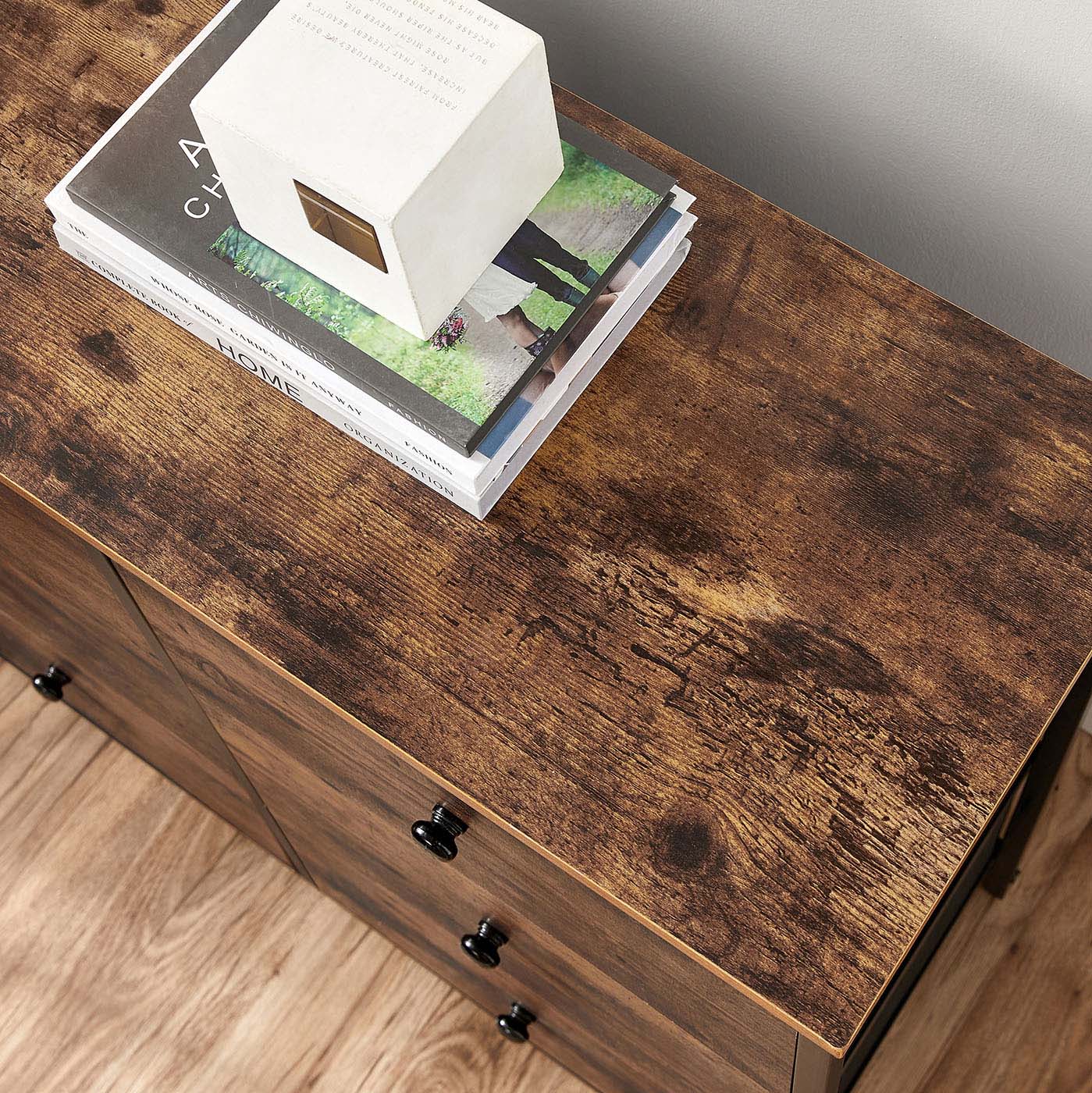 Chest of Drawers - Fabric - Rustic Brown and Black - 6 Drawers Storage Organizer Unit