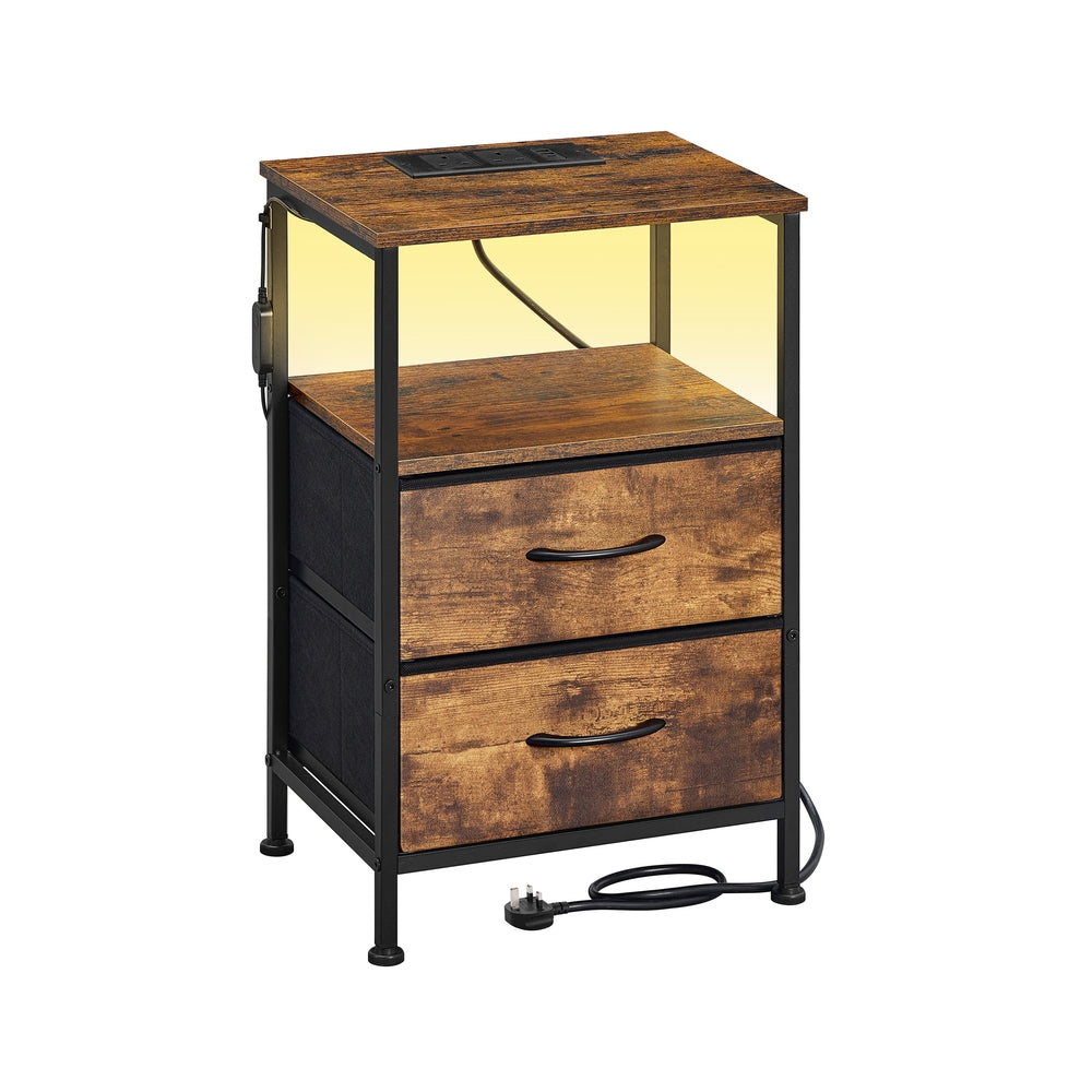 Bedside Table - Wood - Cloud White - with Charging Station and LED Lights