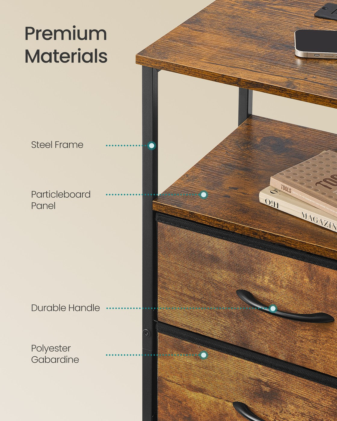 Bedside Table - Wood - Cloud White - with Charging Station and LED Lights