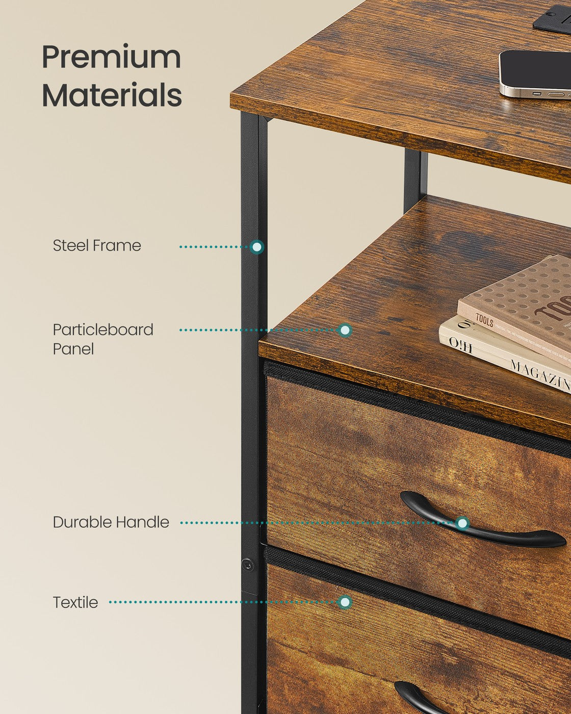 Bedside Table - 30L - MDF - Charging Station