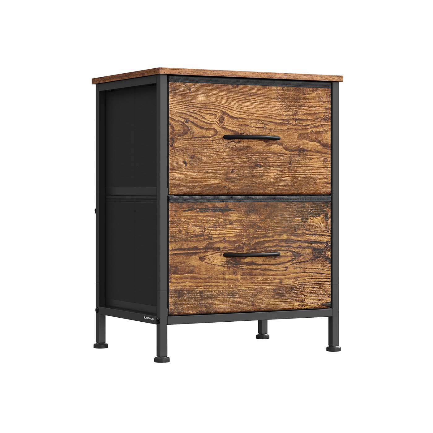 2-Drawer Bedside Table - MDF - Ink Black - Non-Woven Fabric Storage Drawers