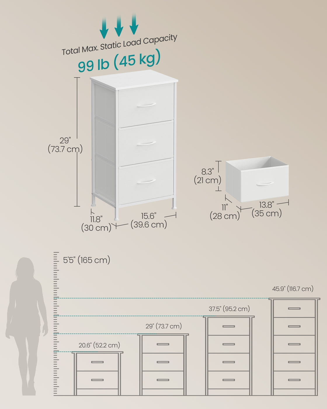 Chest of Drawers - Steel - Ink Black - 3 Non-Woven Fabric Drawers