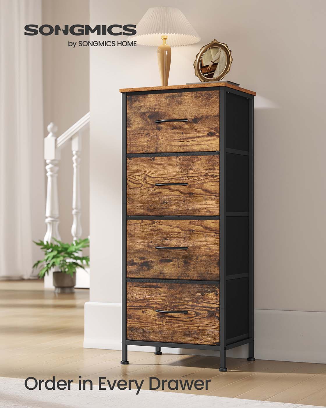 4-Drawer Chest - Steel - Ink Black - Versatile Fabric Storage