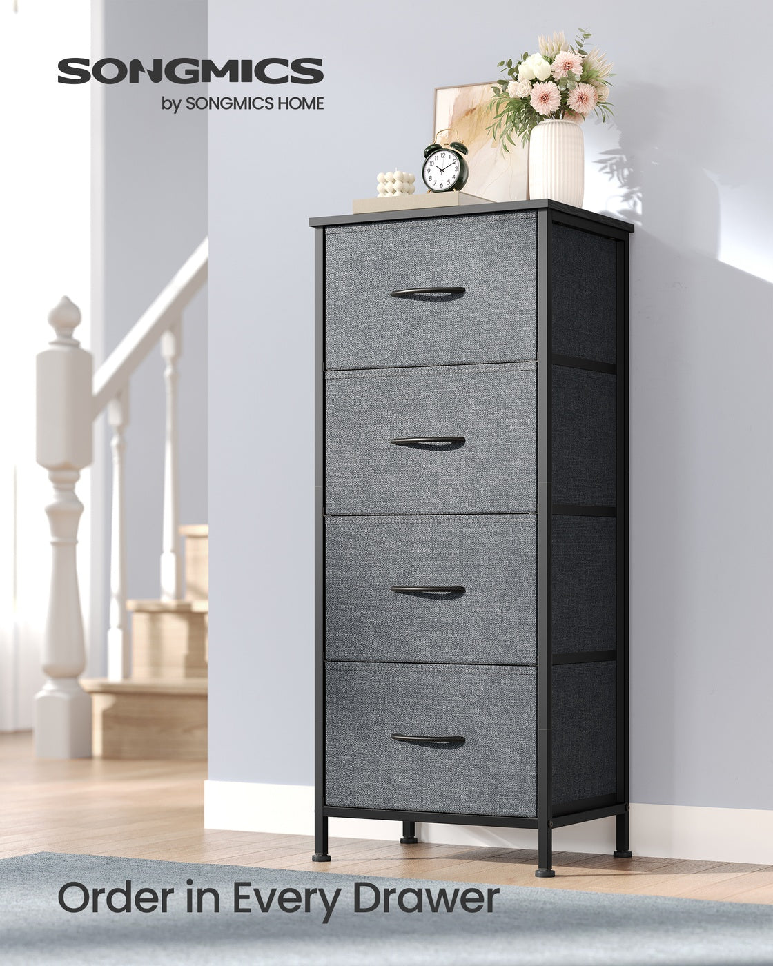 BELLAH Collection Chest of Drawers 4 Drawers - MDF and Wood - Slate Grey
