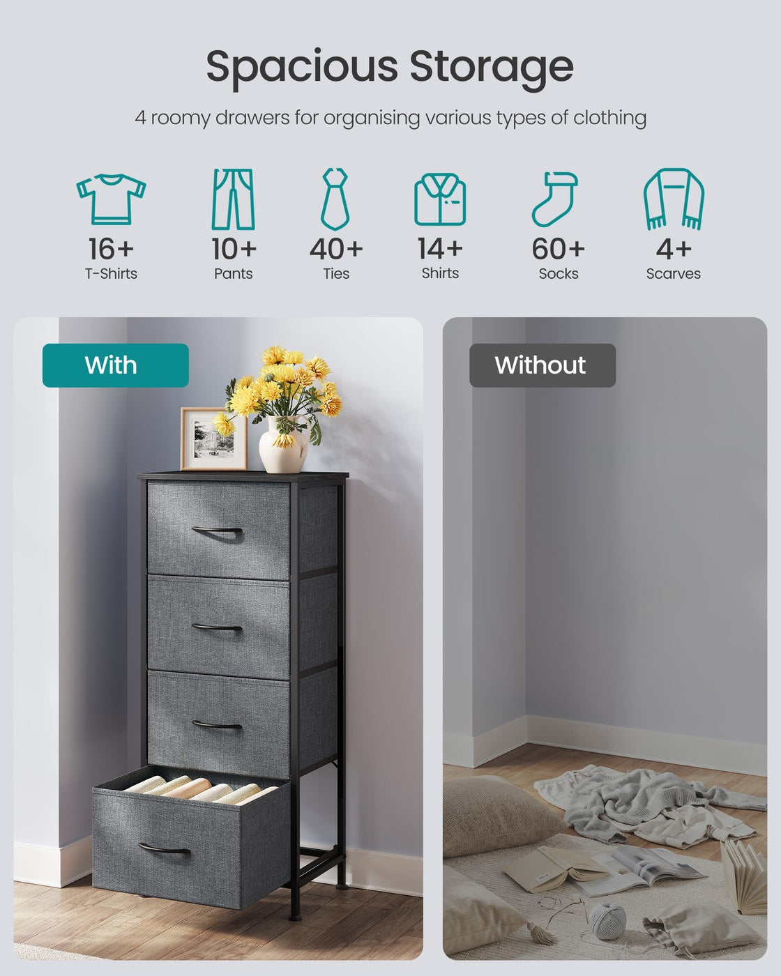 BELLAH Collection Chest of Drawers 4 Drawers - MDF and Wood - Slate Grey
