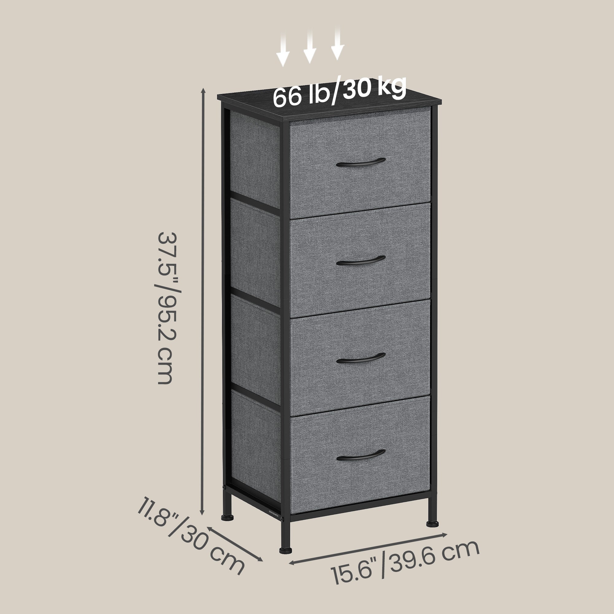 Chest of Drawers - Steel with Anti-Tip Kit - Gray - 30 x 39.6 x 95.2 cm