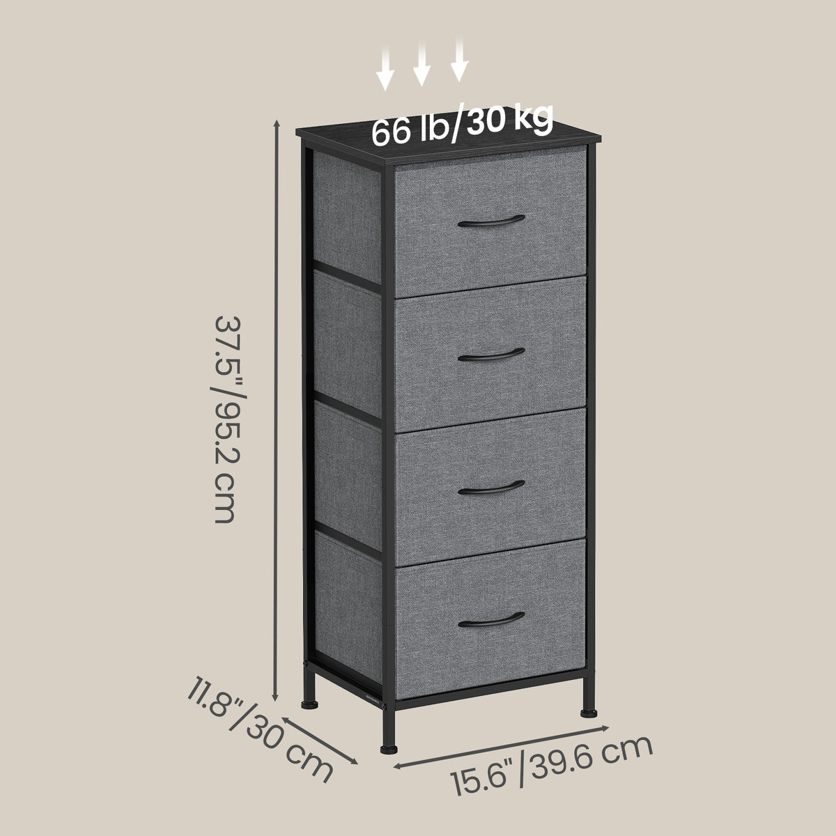 Chest of Drawers - Steel with Anti-Tip Kit - Gray - 30 x 39.6 x 95.2 cm