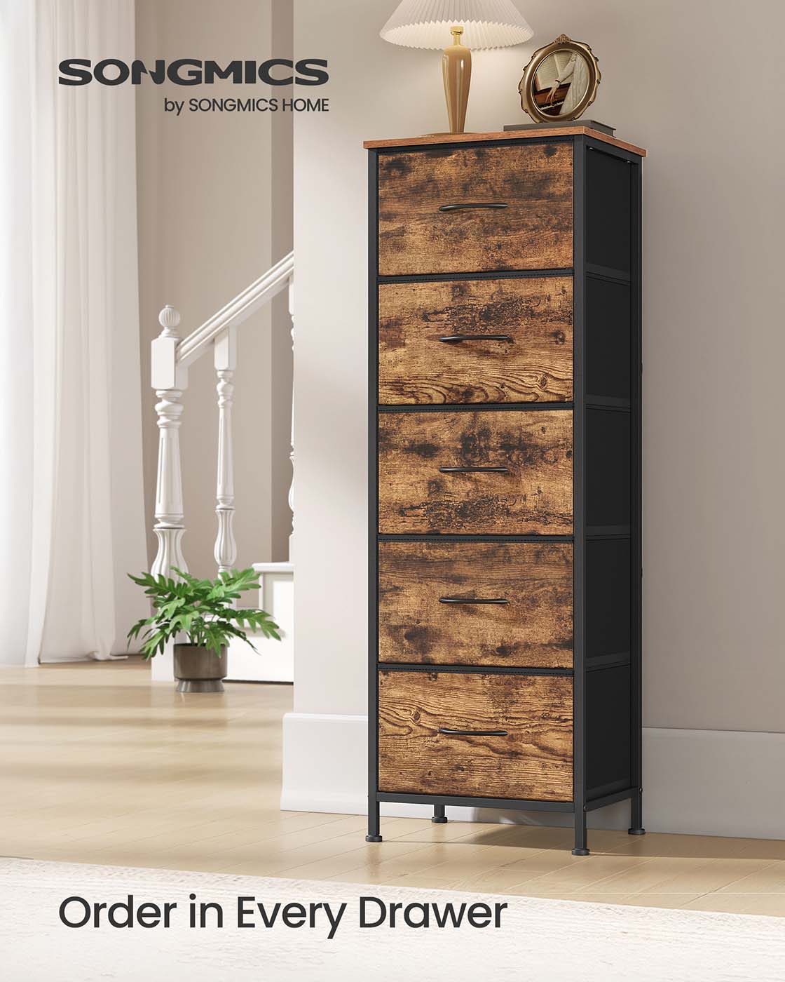 5-Drawer Chest - Steel - Ink Black - Versatile Fabric Storage