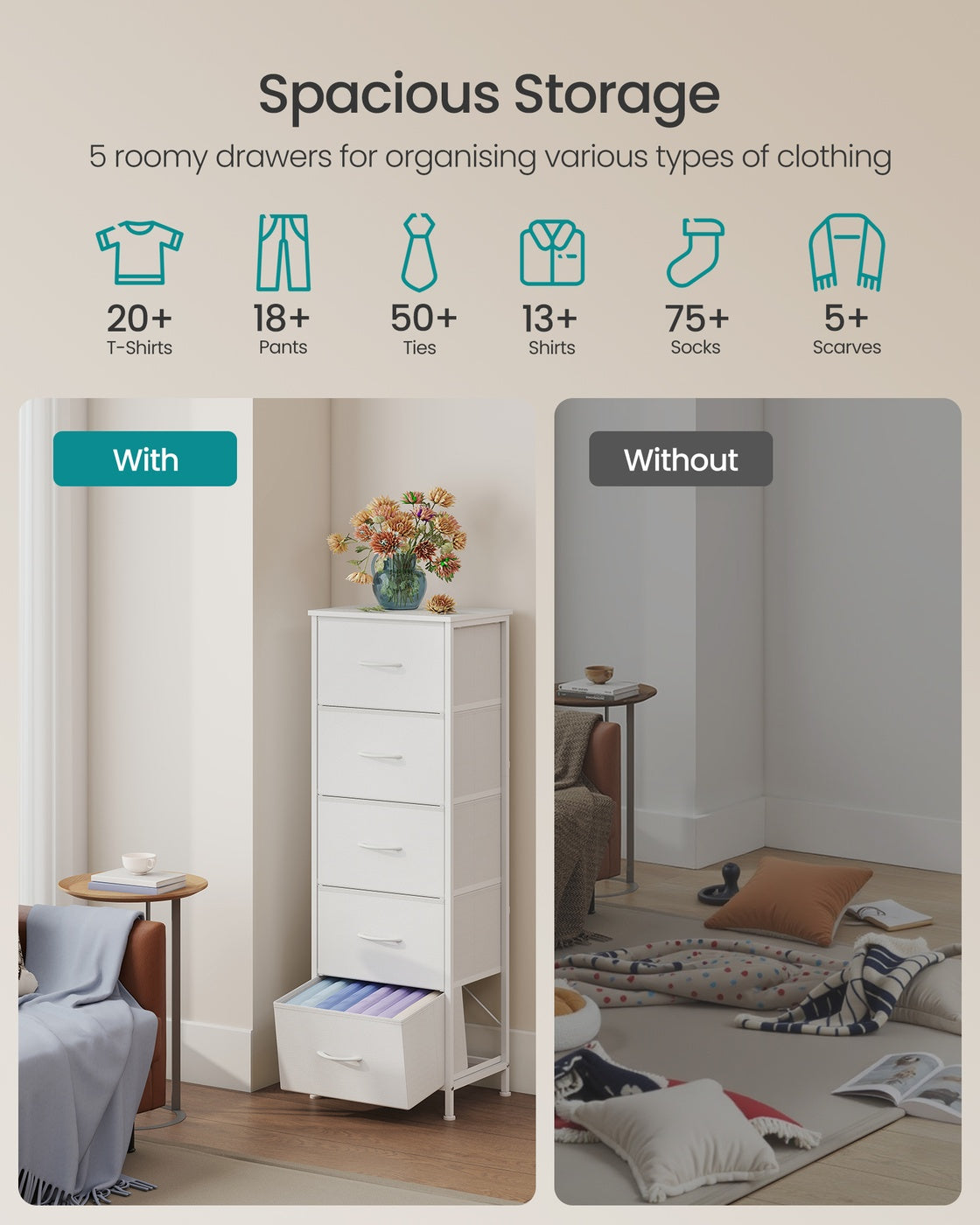 Storage Unit - 5 Drawers - Fabric - Ink Black