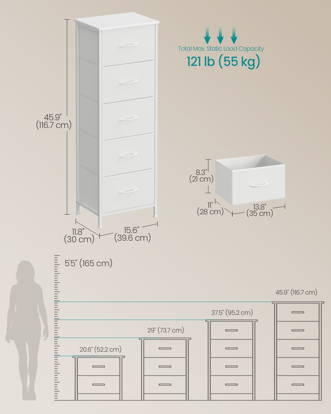 Storage Unit - 5 Drawers - Fabric - Ink Black