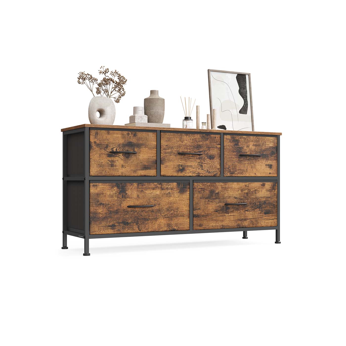 5-Drawer Chest - MDF - Rustic Brown - Versatile Fabric Storage Unit