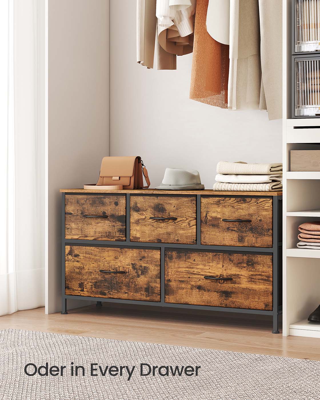 5-Drawer Chest - MDF - Rustic Brown - Versatile Fabric Storage Unit