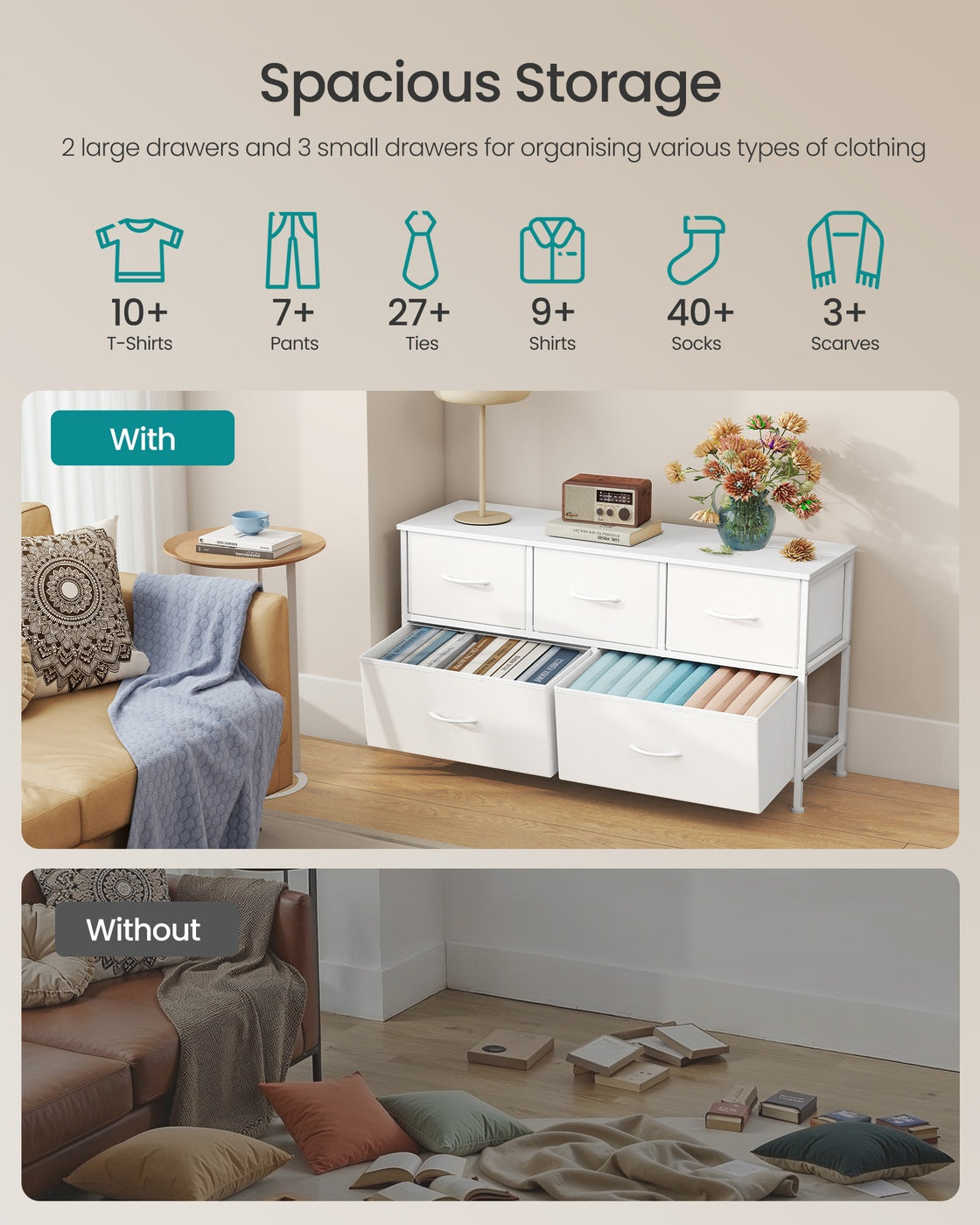 Chest of Drawers - 5 Storage Drawers - Steel - Rustic Brown
