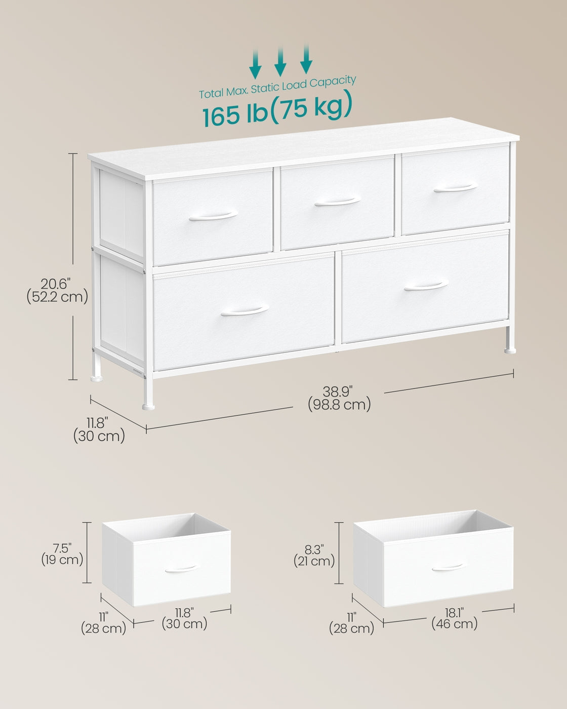 Chest of Drawers - 5 Storage Drawers - Steel - Rustic Brown