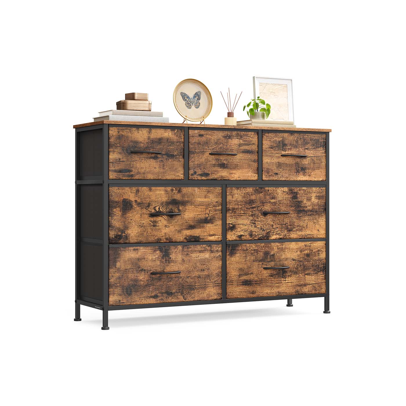 7-Drawer Chest - Steel - Rustic Brown - Versatile Fabric Storage Unit