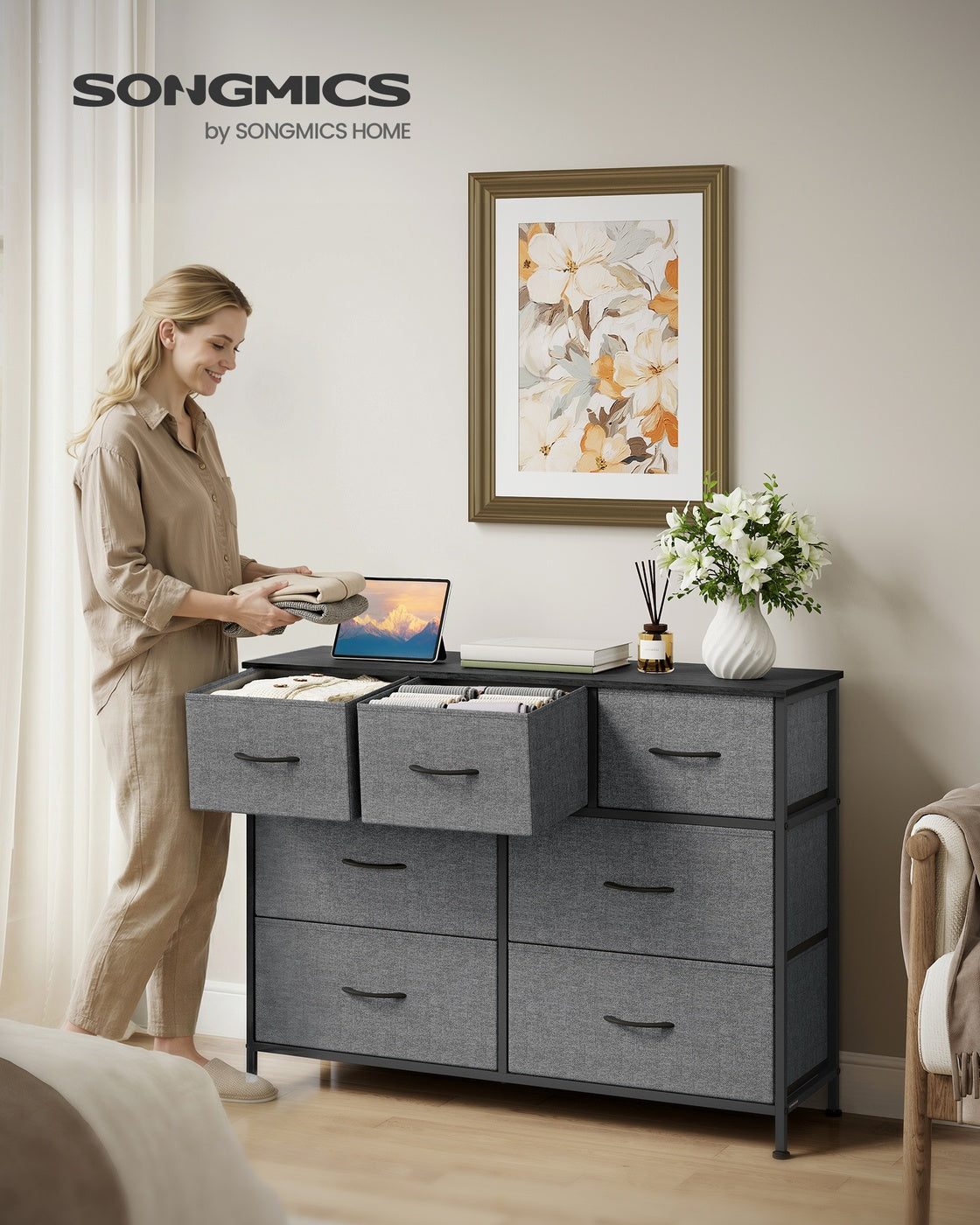 BELLAH Collection Chest of Drawers 7 Drawers - MDF and Wood - Slate Grey
