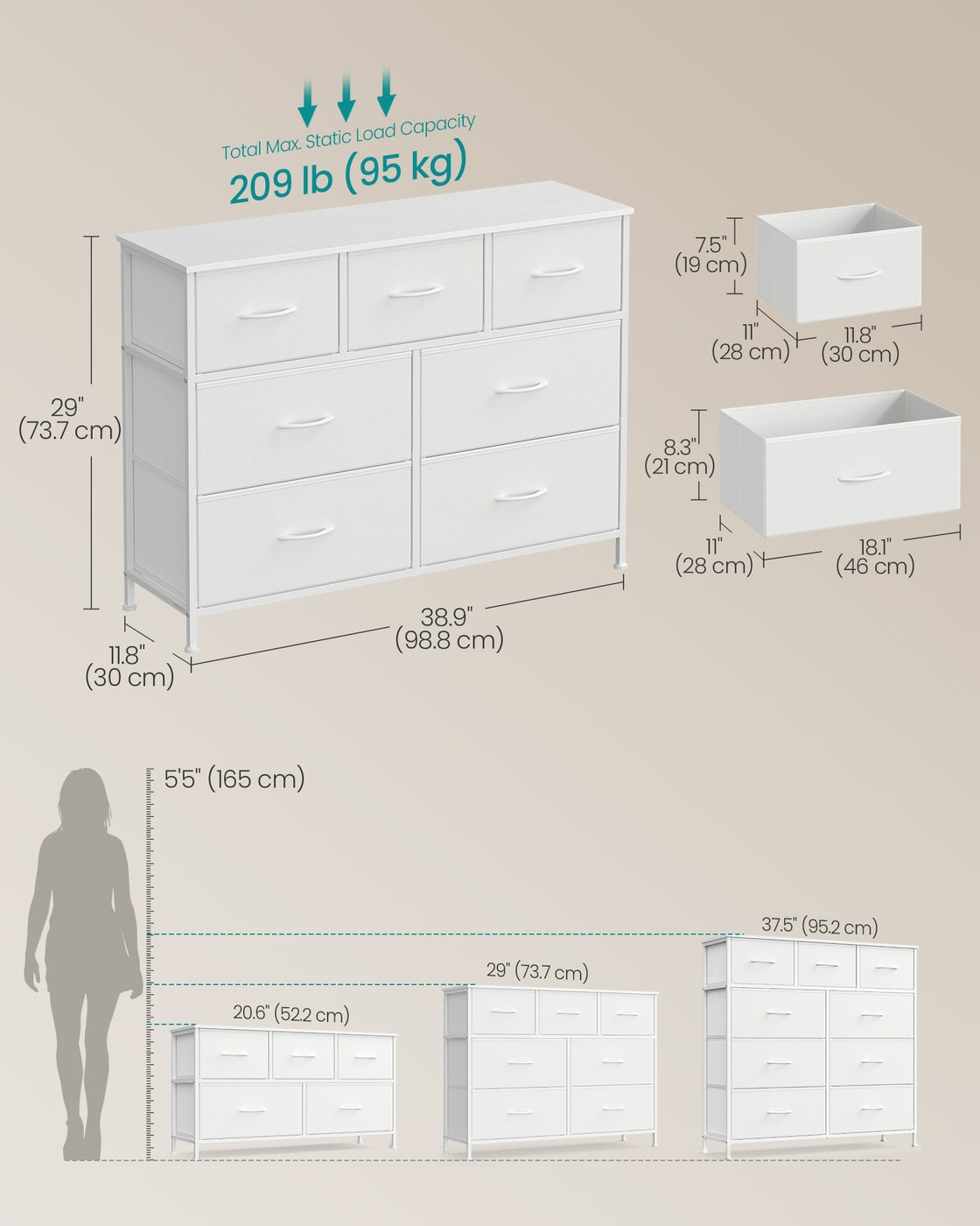 Chest of Drawers - 5 Storage Drawers - MDF - Rustic Brown