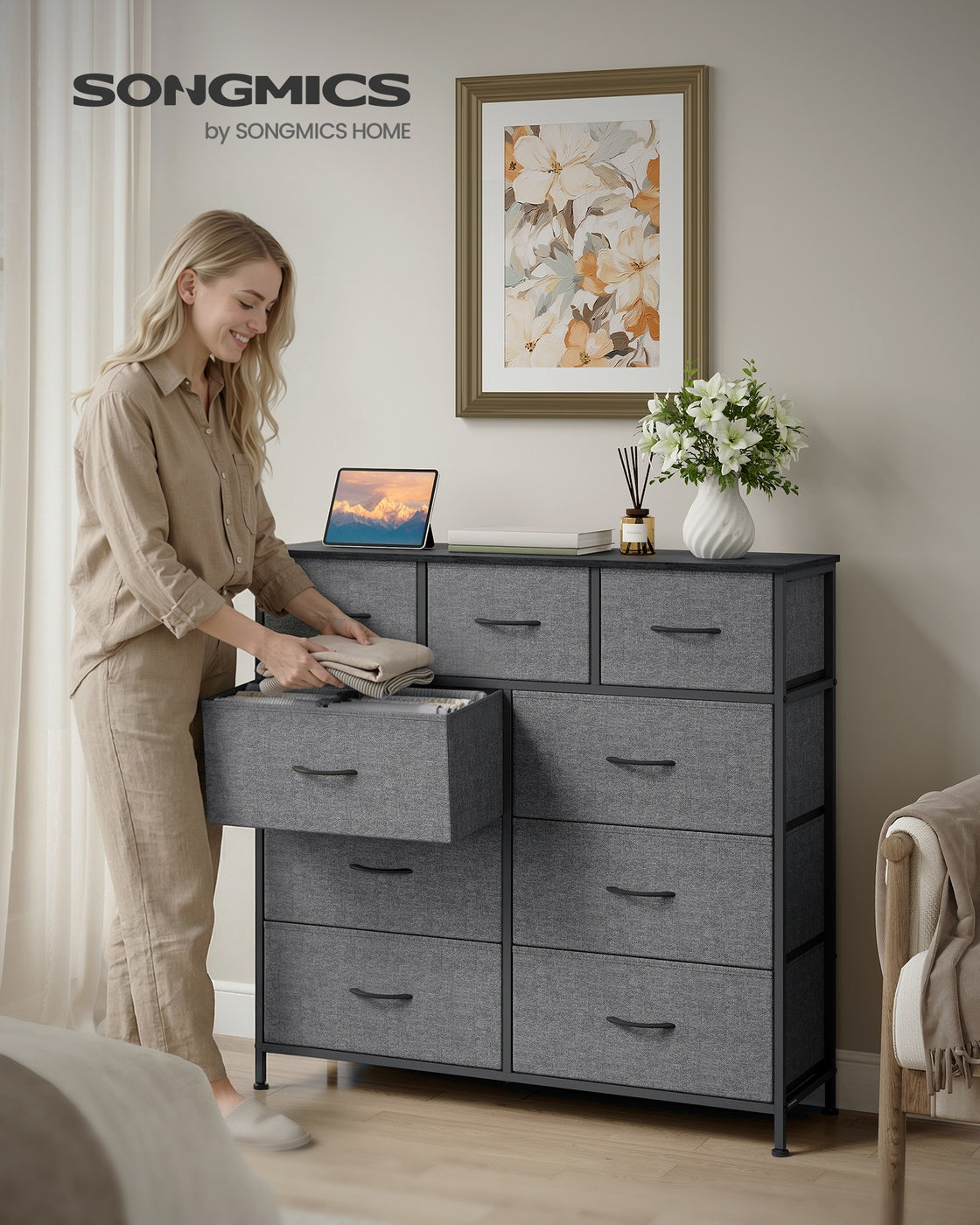 BELLAH Collection Chest of Drawers 9 Drawers Slate - MDF - Grey
