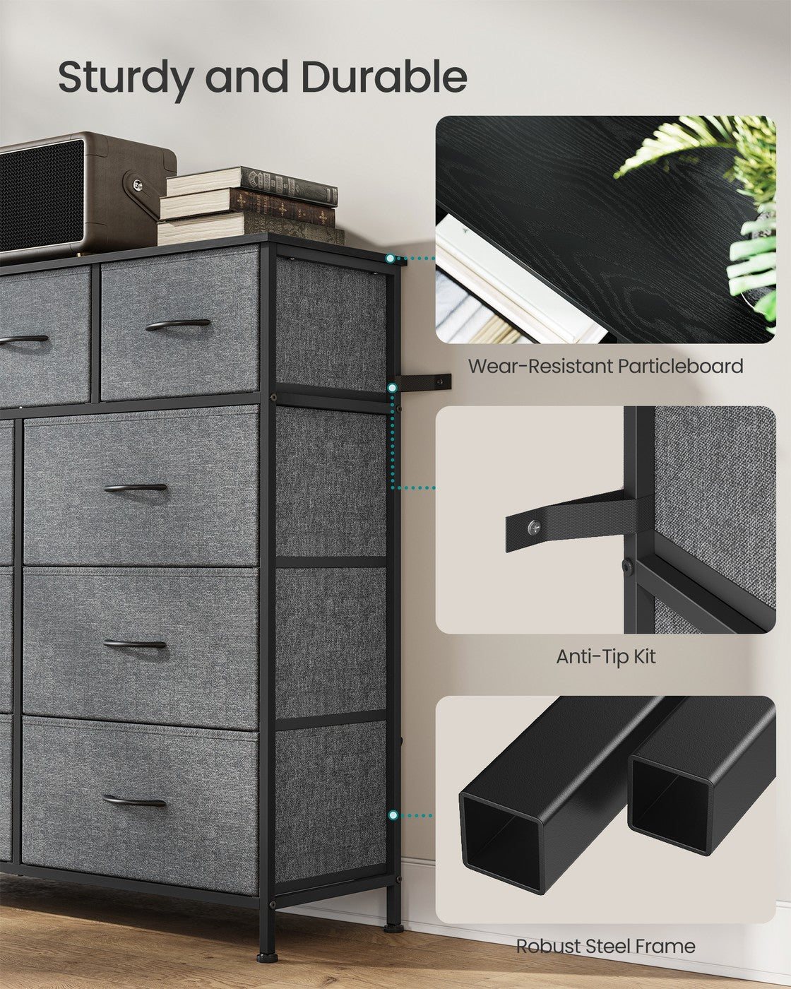 BELLAH Collection Chest of Drawers 9 Drawers Slate - MDF - Grey