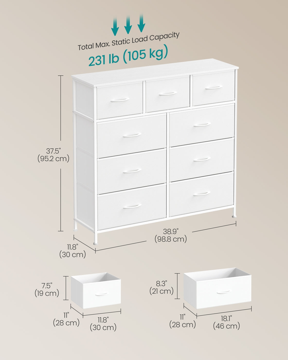 Chest of Drawers - 9 Storage Drawers - MDF - Rustic Brown - Durable and Reliable Design