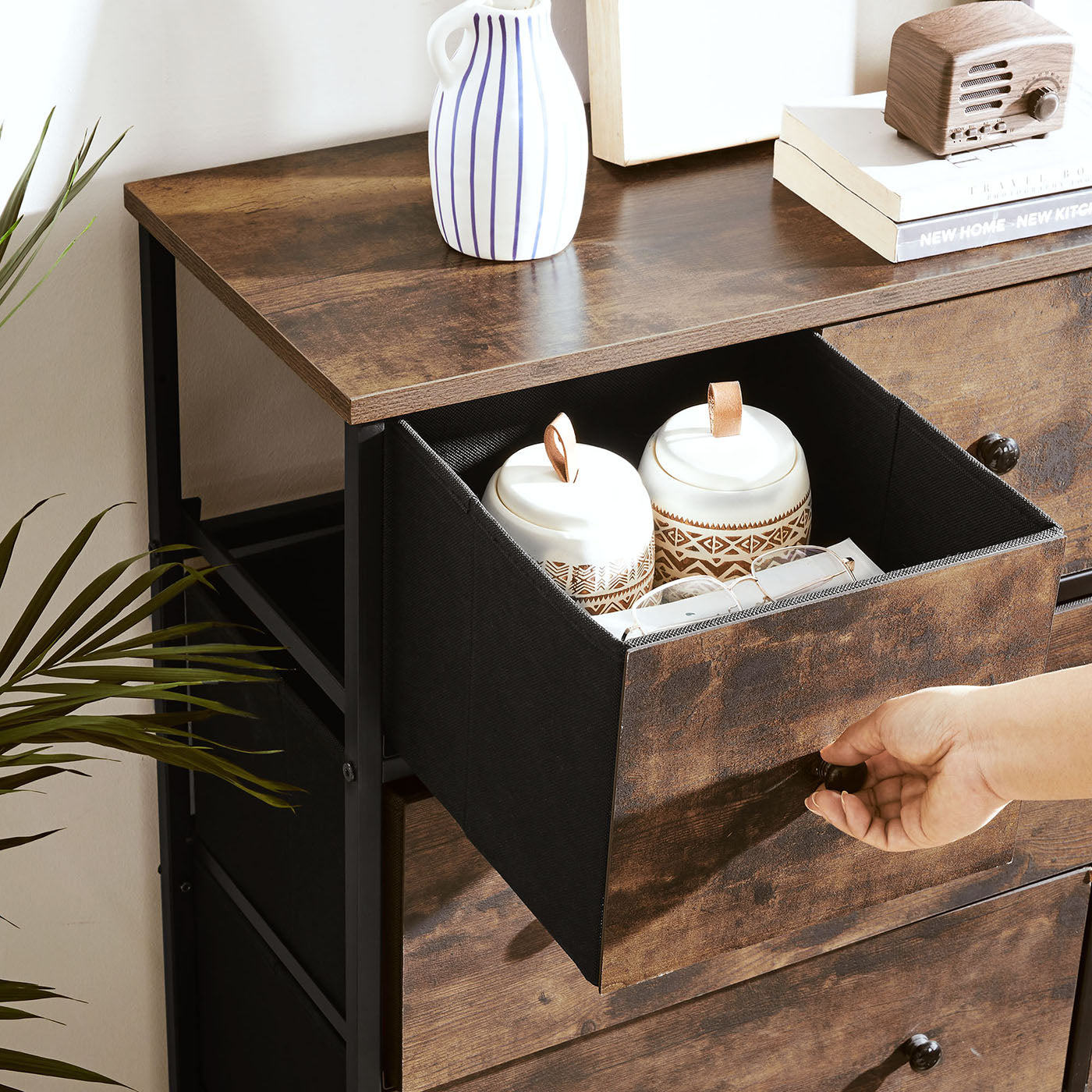 5-Drawer Storage Organizer Unit - Fabric - Rustic Brown and Black