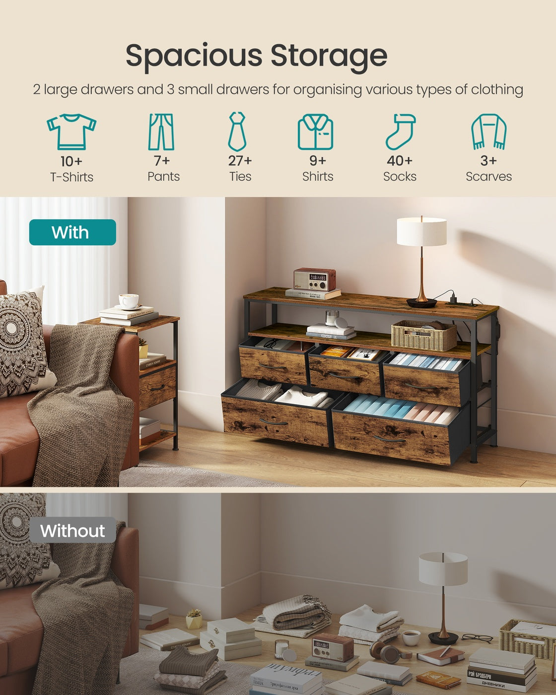 Chest of Drawers Storage Unit - 30L - Steel - Non-Woven Fabric
