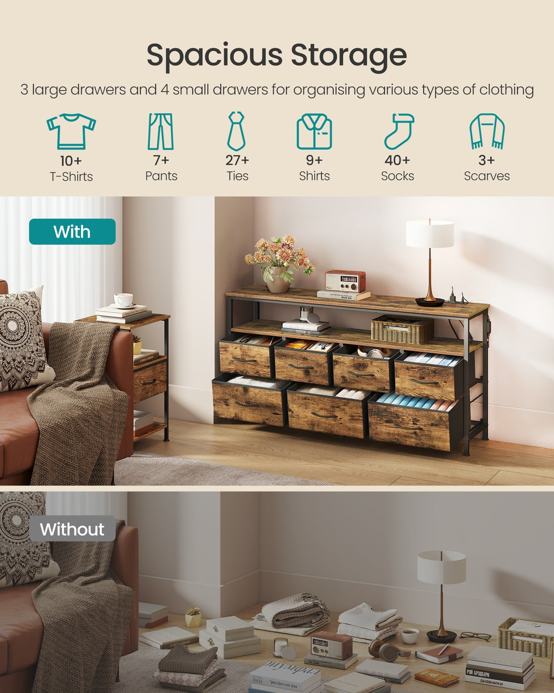 7-Drawer Chest of Drawers - 16L - Particleboard - Lightweight and Portable