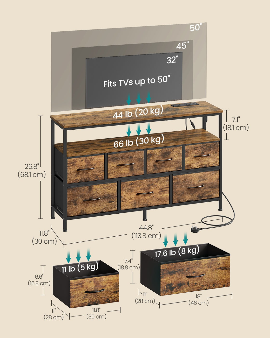 7-Drawer Chest of Drawers - 16L - Particleboard - Lightweight and Portable