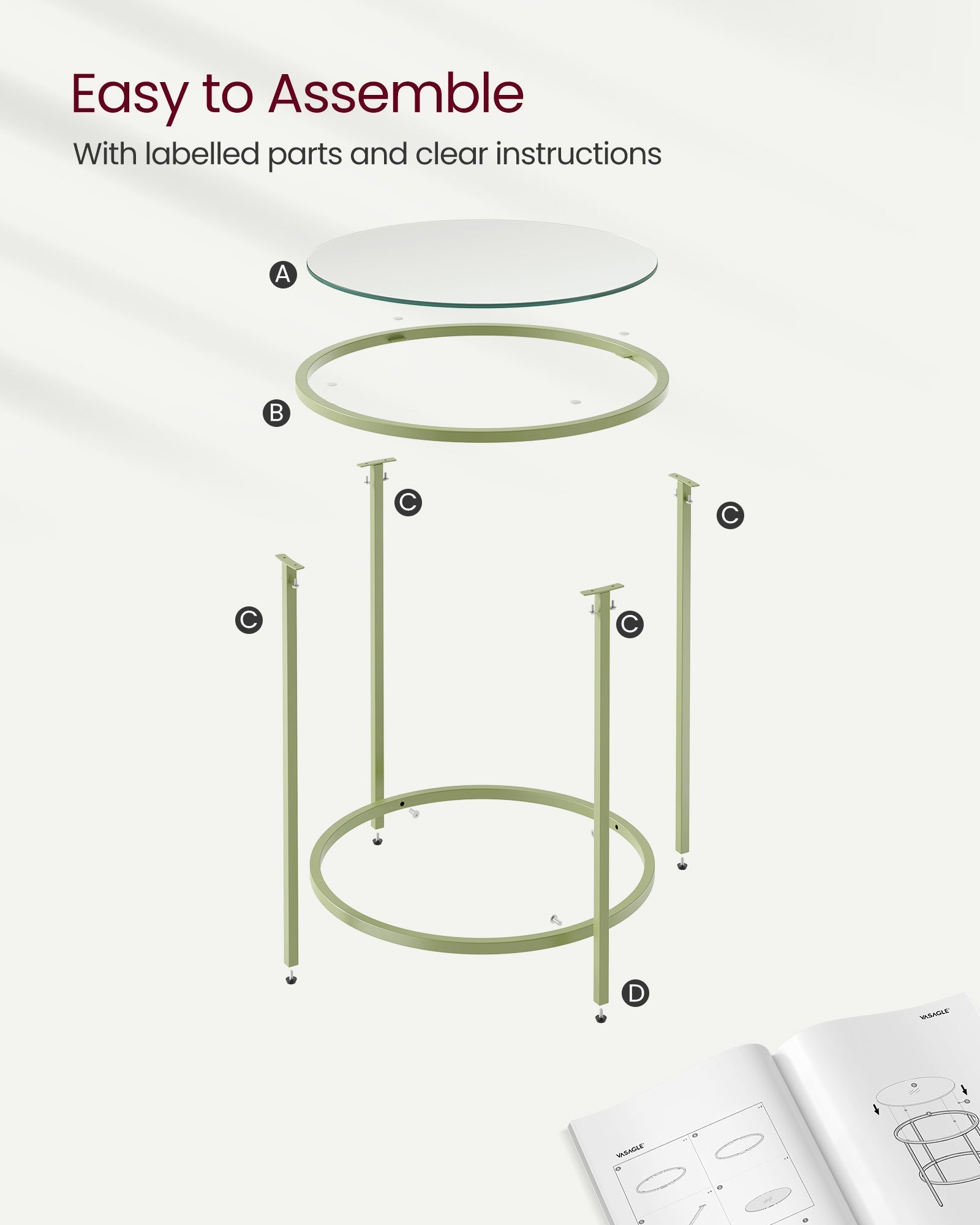 Round Side Table - Tempered Glass - Steel Frame