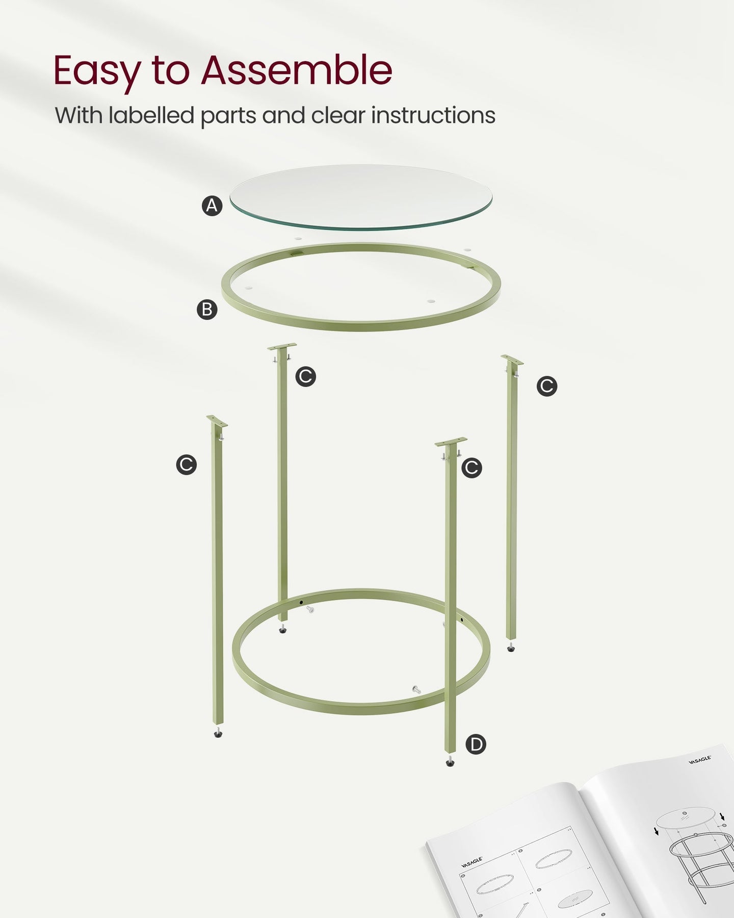 Round Side Table - Tempered Glass - Steel Frame