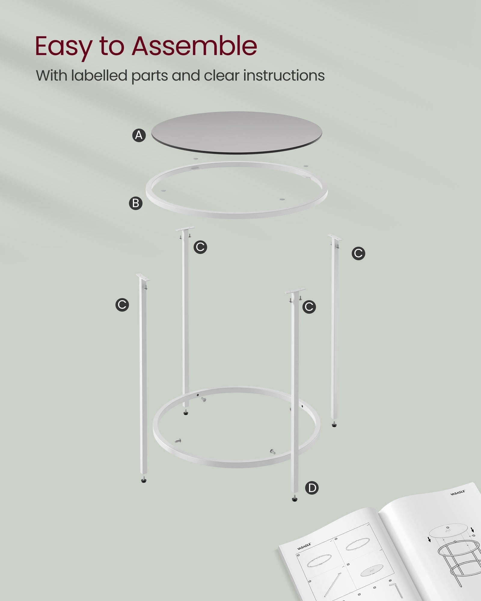 Round Side Table - Tempered Glass - Steel Frame