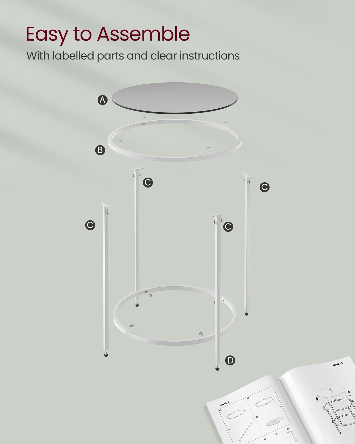 Round Side Table - Tempered Glass - Steel Frame