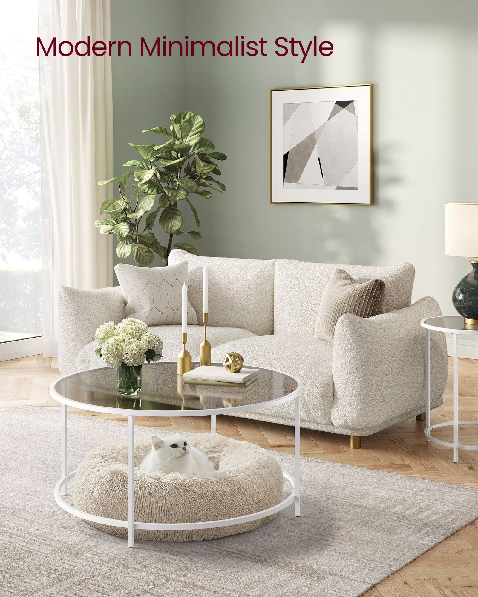 Round Coffee Table - Tempered Glass - Gold - Stable Metal Frame