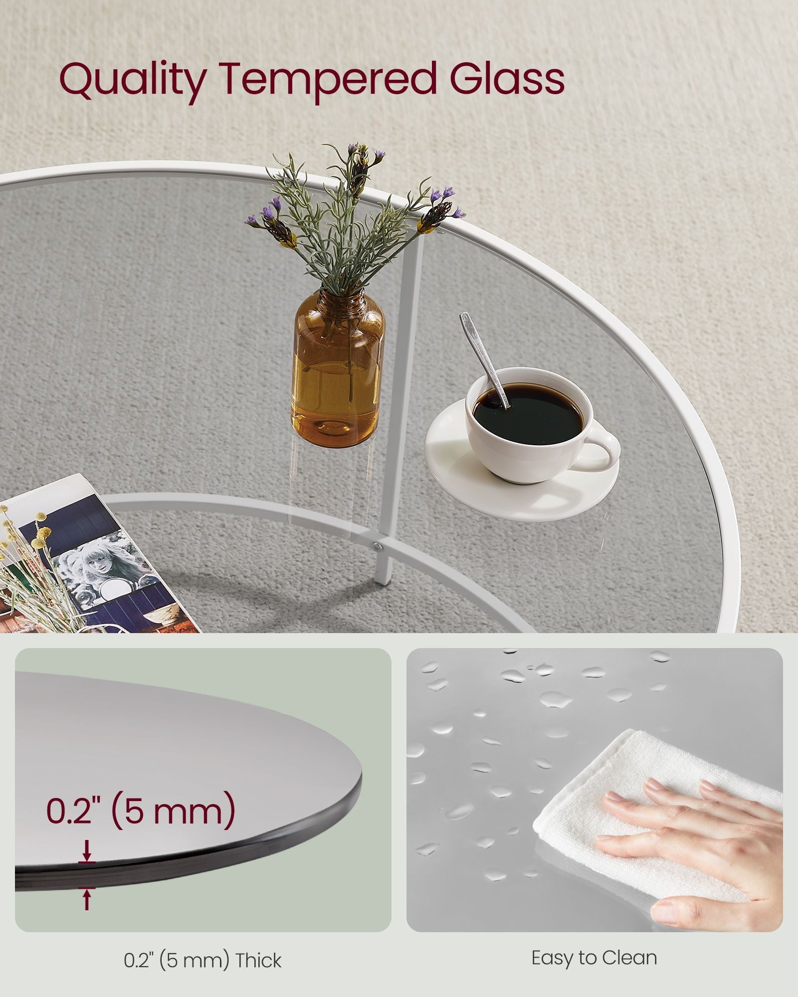 Round Coffee Table - Tempered Glass - Gold - Stable Metal Frame