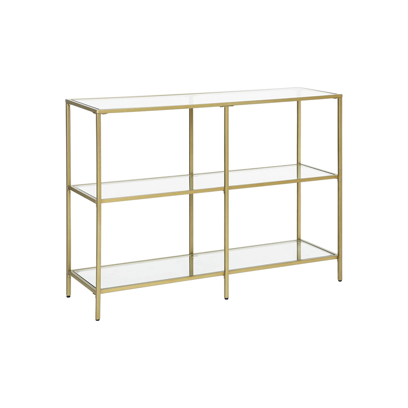 Console Table - Tempered Glass - Gold - 3-Tier Design with Metal Frame